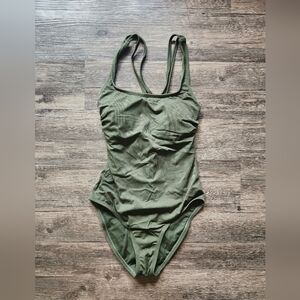 Hurley Olive Green Ribbed Strappy One-Piece Swimsuit